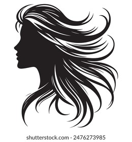 woman head with her hair Silhouette illustration colour black and white