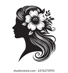 woman head with her hair Silhouette illustration colour black and white