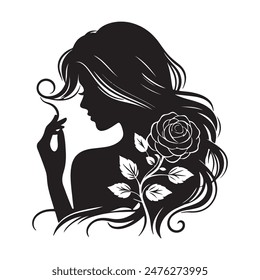 woman head with her hair Silhouette illustration colour black and white