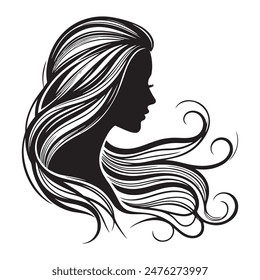 woman head with her hair Silhouette illustration colour black and white