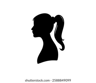 Woman head with her hair Silhouette illustration black and white