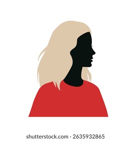 woman head with her hair Silhouette illustration colour black and red