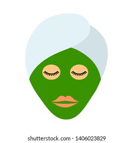 Woman Head With Moisturizing Mask Icon. Flat Color Design. Vector Illustration.