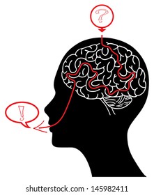 Woman head profile silhouette with brain maze solving a task