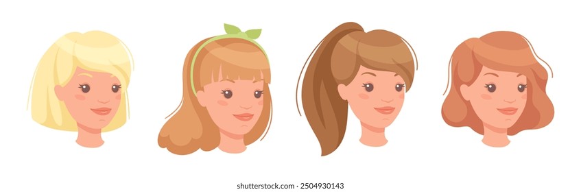 Woman Head Showing Face Expression and Emotion Vector Set