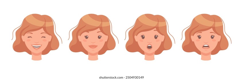 Woman Head Showing Face Expression and Emotion Vector Set