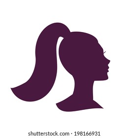 Woman Head Silhouette. Beautiful Girl Icon. Pretty Girl With Pony Tail Hairstyle. Vector Illustration