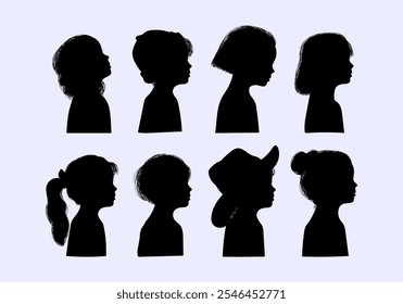 Silueta de la cabeza de la mujer perfil de la cara elemento de Ilustración vectorial dibujado a mano.