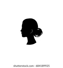 Woman head silhouette, face profile, vignette. Hand drawn vector illustration, isolated on white background. Design for invitation, greeting card, vintage style.
