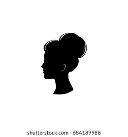 Woman head silhouette, face profile, vignette. Hand drawn vector illustration, isolated on white background. Design for invitation, greeting card, vintage style.
