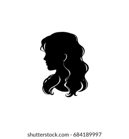 Woman head silhouette, face profile, vignette. Hand drawn vector illustration, isolated on white background. Design for invitation, greeting card, vintage style.
