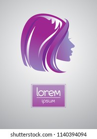 Woman head silhouette icon. Beautiful girl profile. Works well as emblem,  beauty, cosmetic, spa, skin or hair care salon. Vector leaflet, label, banner, magazine cover