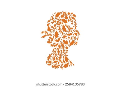 woman head silhouette made of leaf art
