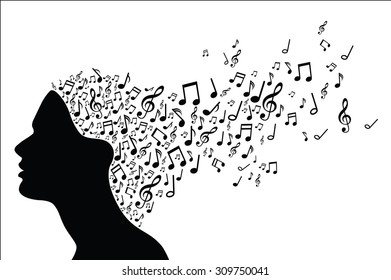 Woman Head Silhouette Music Notes Stock Vector (Royalty Free) 309750041