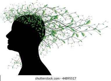 Woman Head Silhouette Tree Branches Green Stock Vector (Royalty Free ...