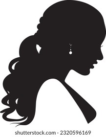 Woman Head Silhouette Vector Art Icon.