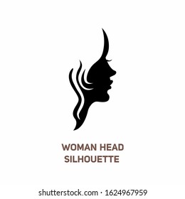 Woman head silhouette, Vector female head. Minimalist woman face symbol icon side view. Lady face shape. 