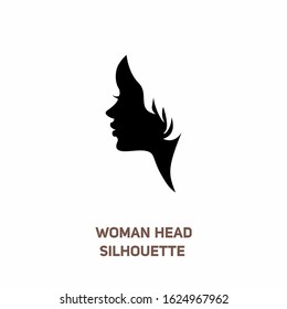 Woman Head Silhouette, Vector Female Head. Minimalist Woman Face Symbol Icon Side View. Lady Face Shape. 