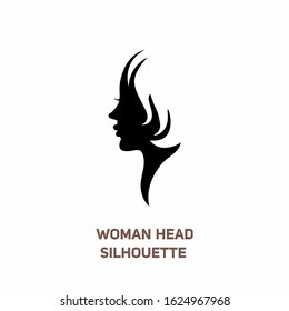 Woman head silhouette, Vector female head. Minimalist woman face symbol icon side view. Lady face shape. 