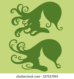 Woman head silhouette vector set