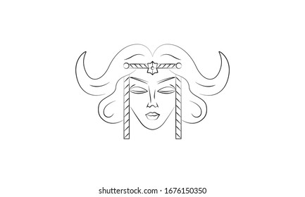 Woman head sketch. Avatar, element of design. Female face line art concept. Vector illustration on white background. Isolated
 