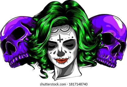 Woman with head skulls vector illustration graphics