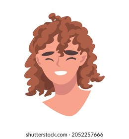 Woman Head Squinting in Laughter as Facial Expression Vector Illustration