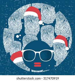 woman head with strange pattern on her hair. Vector illustration.