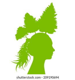 Woman head with tree green ecology concept background