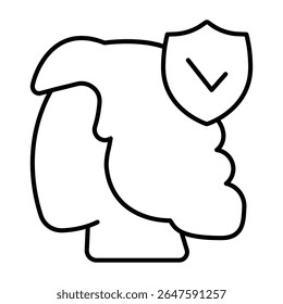 Woman head with trust emblem thin line icon, family lawyer concept. Vector graphics. Married person trust, human rights sign on white background, style mobile or design