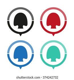 Woman head - vector icon; map pointer;  message bubble