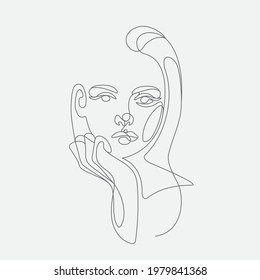 Ilustración vectorial de la cabeza de la mujer. Estilo de arte en una sola línea.