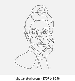 Woman head vector lineart illustration. One Line drawing. 