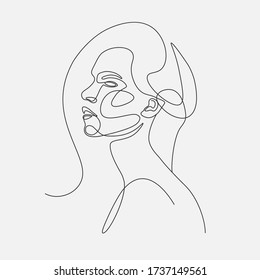 Woman head vector lineart illustration. One Line drawing. 