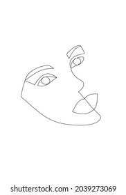 Woman head vector lineart illustration. One Line style drawing.