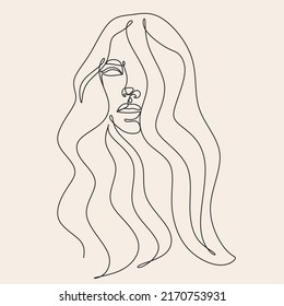 Woman head vector lineart illustration. One Line style drawing. Woman Line Art Minimalist Logo.