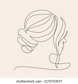 Ilustración del linearto vectorial de la cabeza de la mujer. Dibujo de un estilo de línea. Logo Mínimalista De Arte De La Línea De La Mujer.