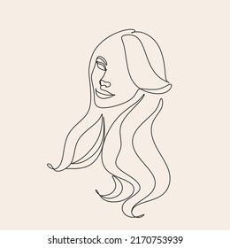Woman head vector lineart illustration. One Line style drawing. Woman Line Art Minimalist Logo.