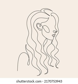 Woman head vector lineart illustration. One Line style drawing. Woman Line Art Minimalist Logo.