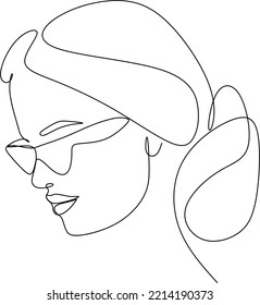 Ilustración del linearto vectorial de la cabeza de la mujer. Dibujo de un estilo de línea. Logo Mínimalista De Arte De La Línea De La Mujer.