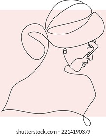 Woman head vector lineart illustration. One Line style drawing. Woman Line Art Minimalist Logo.