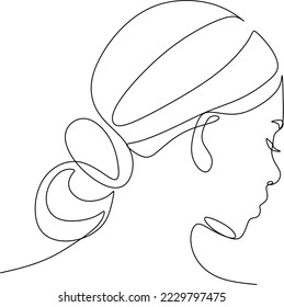 Woman head vector lineart illustration. One Line style drawing. Woman Line Art Minimalist Logo.