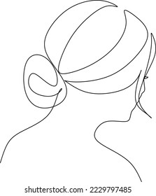 Woman head vector lineart illustration. One Line style drawing. Woman Line Art Minimalist Logo.