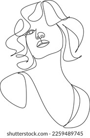 Woman head vector lineart illustration. One Line style drawing. Woman Line Art Minimalist Logo.