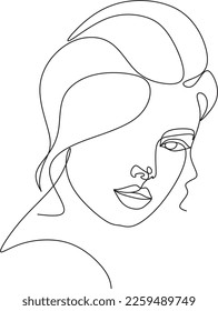 Woman head vector lineart illustration. One Line style drawing. Woman Line Art Minimalist Logo.