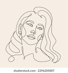 Ilustración del linearto vectorial de la cabeza de la mujer. Dibujo de un estilo de línea. Logo Mínimalista De Arte De La Línea De La Mujer.