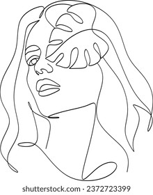 Woman head vector lineart illustration. One Line style drawing. Woman Line Art Minimalist Logo.