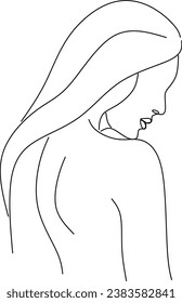 Woman head vector lineart illustration. One Line style drawing. Woman Line Art Minimalist Logo.