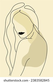 Woman head vector lineart illustration. One Line style drawing. Woman Line Art Minimalist Logo.