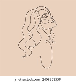 Woman head vector lineart illustration. One Line style drawing. Woman Line Art Minimalist Logo.